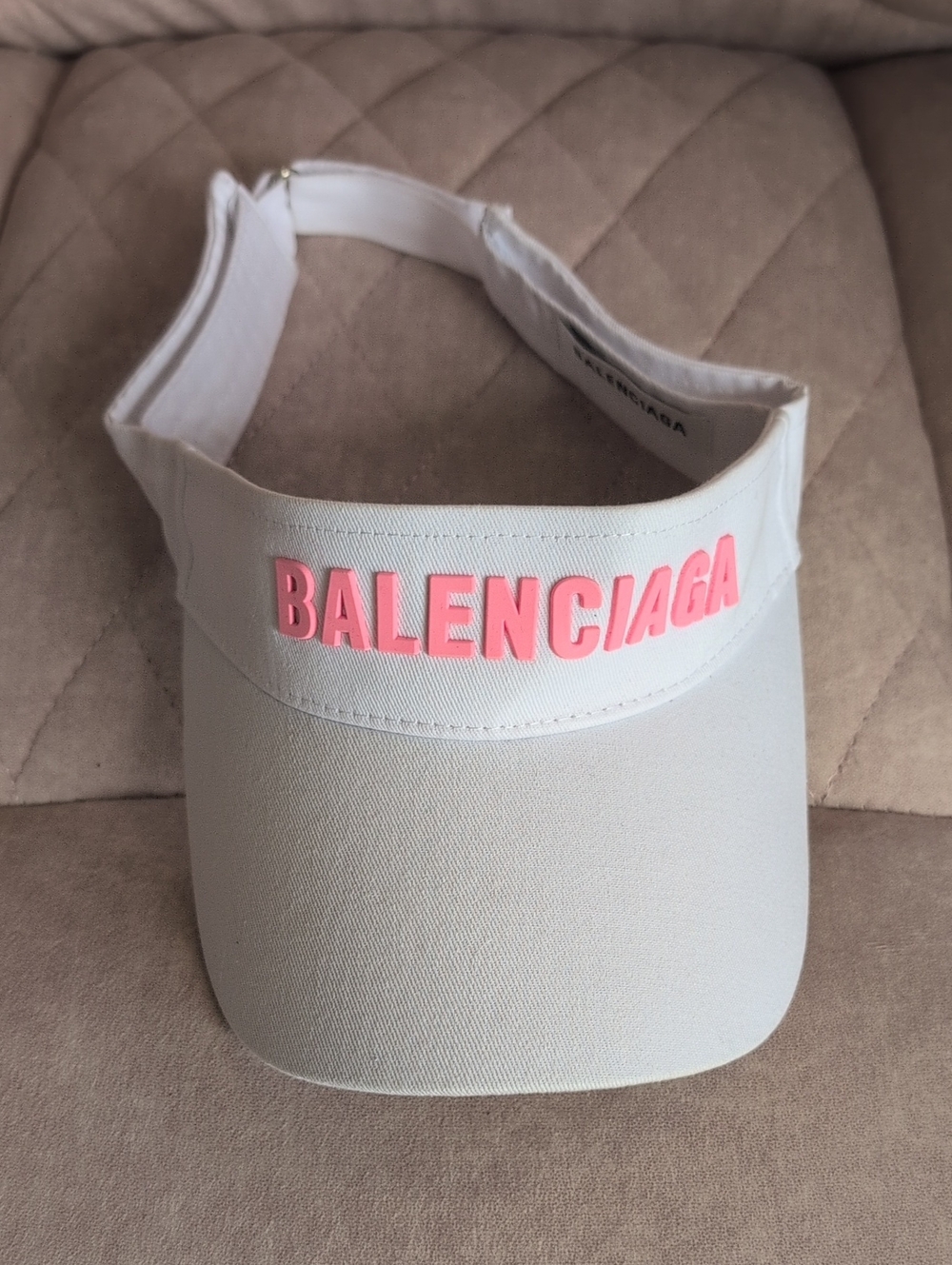 Balenciaga White Visor with Pink Raised Logo